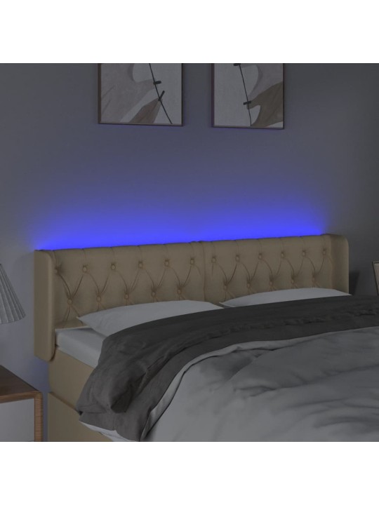 Čelo postele s LED krémové 147 x 16 x 78/88 cm textil