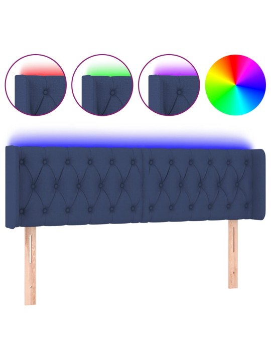 Čelo postele s led modré 147 x 16 x 78/88 cm textil