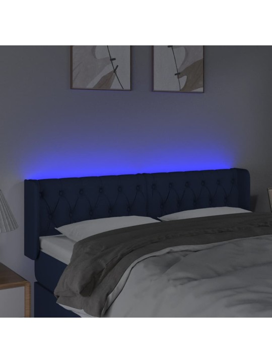 Čelo postele s led modré 147 x 16 x 78/88 cm textil
