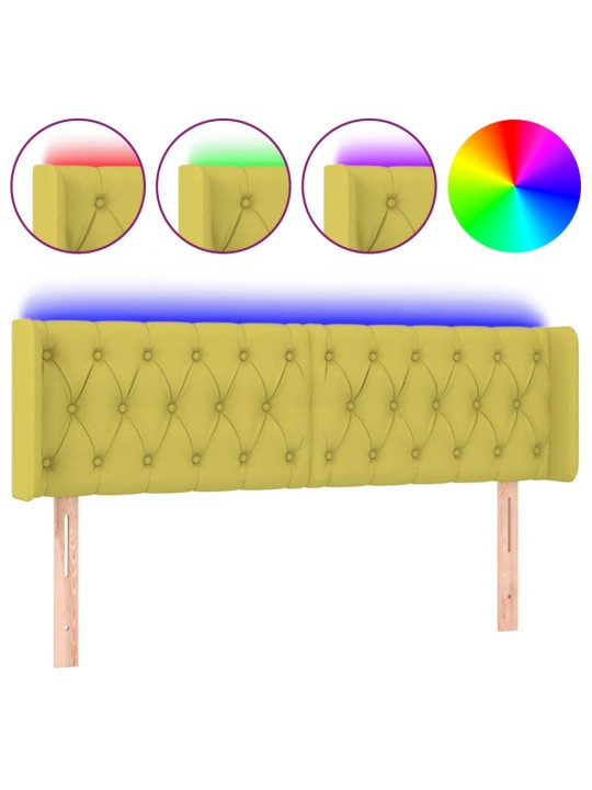 Čelo postele s LED zelené 147 x 16 x 78/88 cm textil