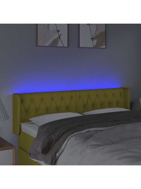 Čelo postele s LED zelené 147 x 16 x 78/88 cm textil
