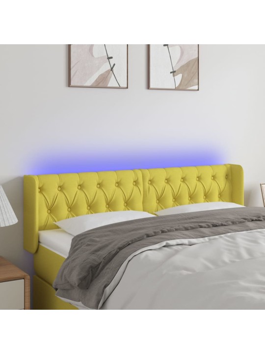 Čelo postele s LED zelené 147 x 16 x 78/88 cm textil