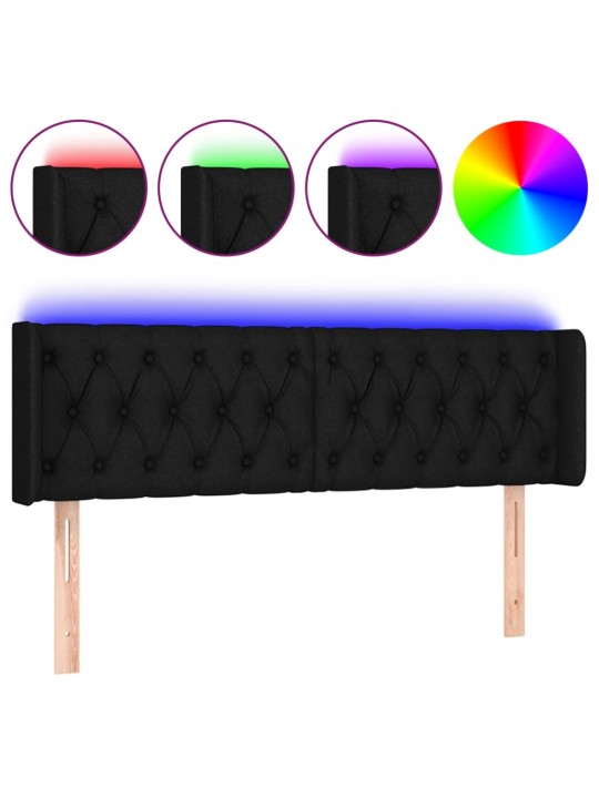 Čelo postele s LED černé 163 x 16 x 78/88 cm textil