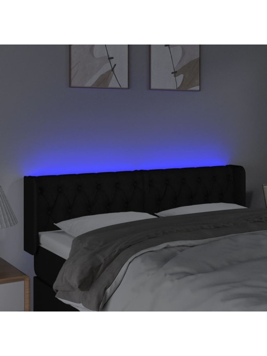Čelo postele s LED černé 163 x 16 x 78/88 cm textil