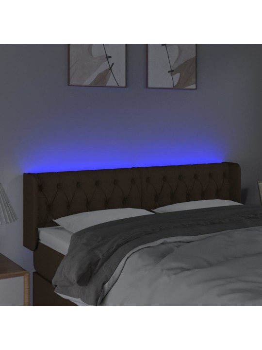 Čelo postele s led tmavě hnědé 163 x 16 x 78/88 cm textil