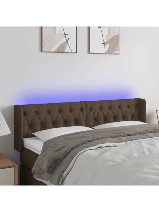 Čelo postele s led tmavě hnědé 163 x 16 x 78/88 cm textil