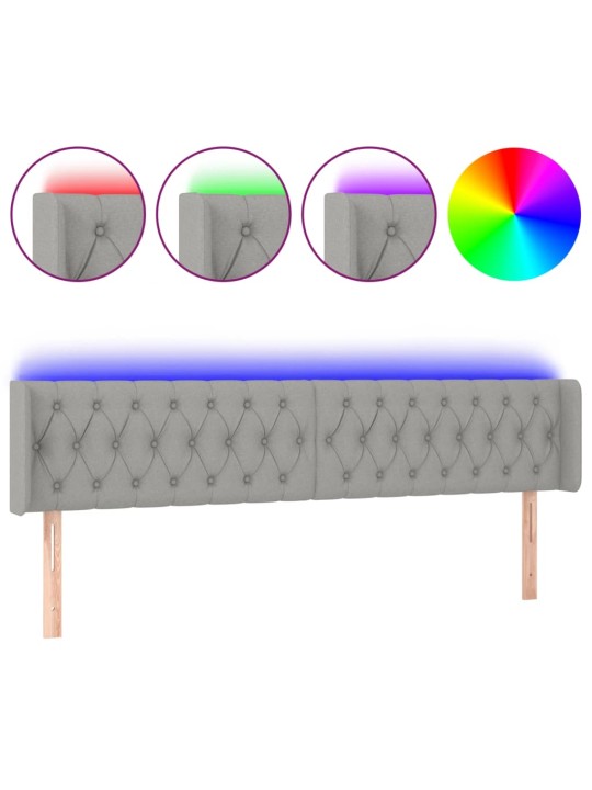 Čelo postele s LED světle šedé 183 x 16 x 78/88 cm textil