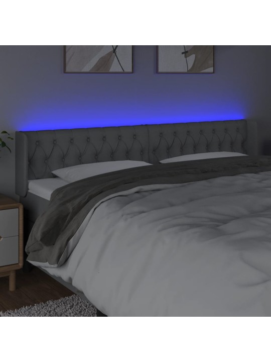 Čelo postele s LED světle šedé 183 x 16 x 78/88 cm textil