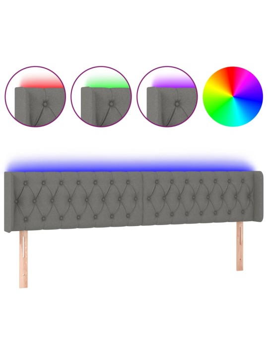 Čelo postele s LED tmavě šedé 183 x 16 x 78/88 cm textil