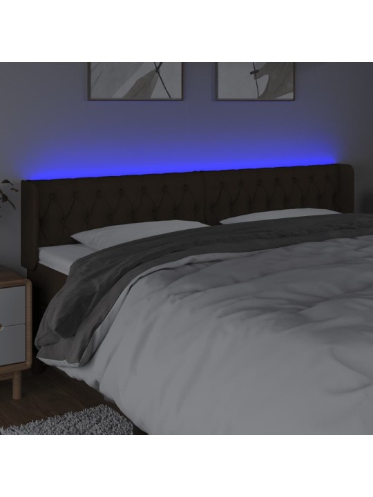 Čelo postele s led tmavě hnědé 183 x 16 x 78/88 cm textil