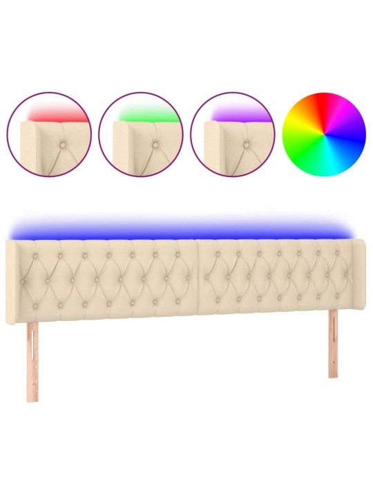 Čelo postele s LED krémové 183 x 16 x 78/88 cm textil