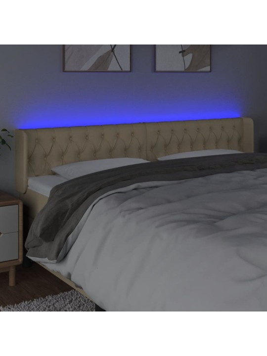 Čelo postele s LED krémové 183 x 16 x 78/88 cm textil
