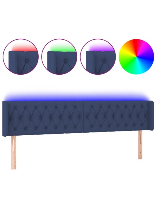 Čelo postele s LED modré 183 x 16 x 78/88 cm textil