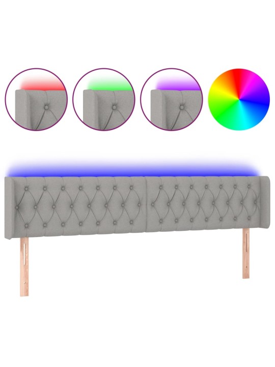 Čelo postele s LED světle šedé 203 x 16 x 78/88 cm textil