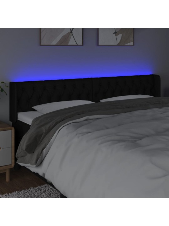 Čelo postele s LED černé 203 x 16 x 78/88 cm textil