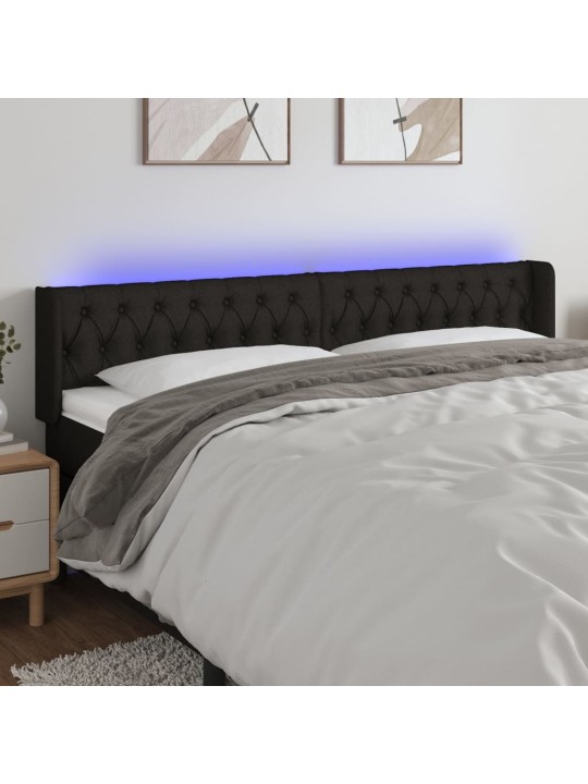 Čelo postele s LED černé 203 x 16 x 78/88 cm textil