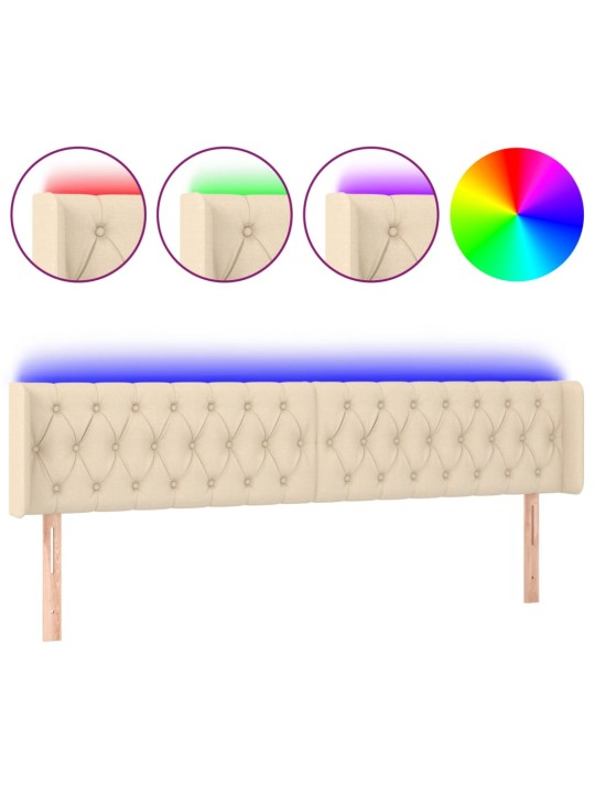Čelo postele s LED krémové 203 x 16 x 78/88 cm textil