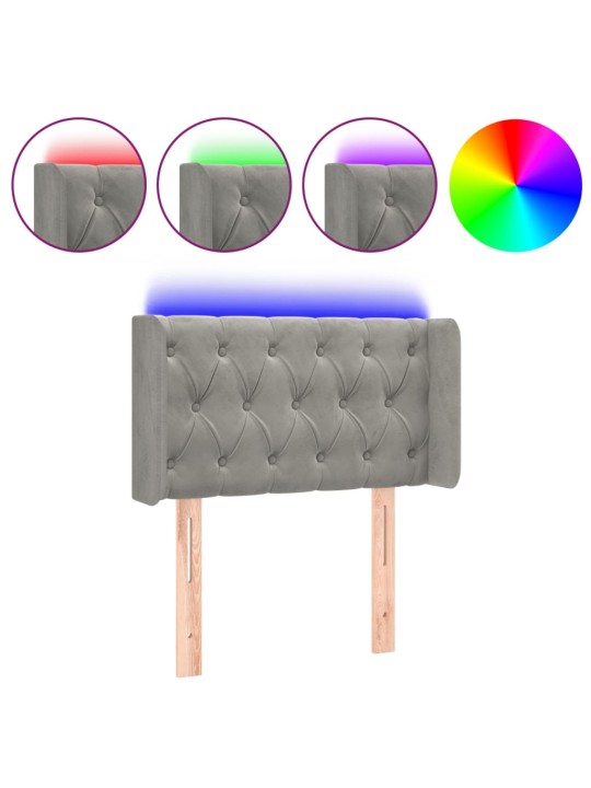 Čelo postele s LED světle šedé 83 x 16 x 78/88 cm samet