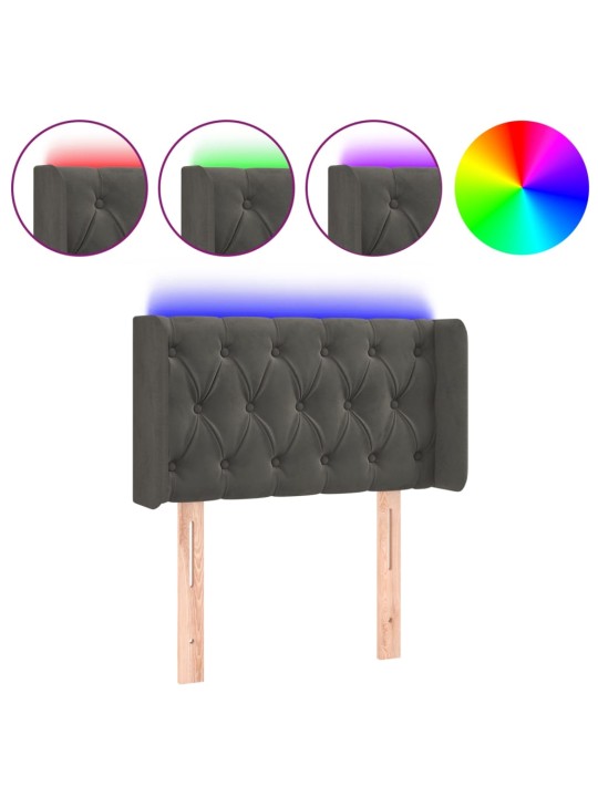 Čelo postele s LED tmavě šedé 83 x 16 x 78/88 cm samet
