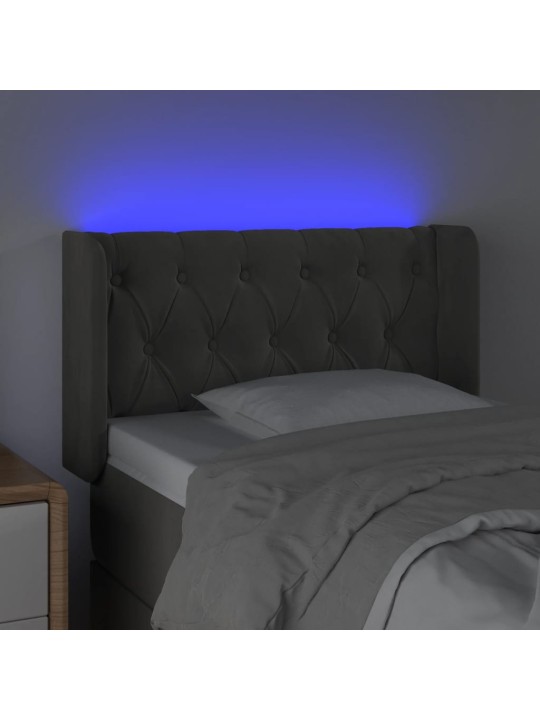 Čelo postele s LED tmavě šedé 83 x 16 x 78/88 cm samet