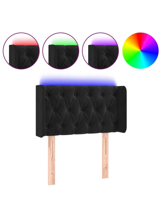 Čelo postele s LED černé 83 x 16 x 78/88 cm samet