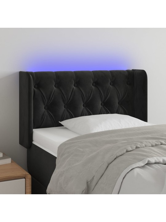 Čelo postele s LED černé 83 x 16 x 78/88 cm samet