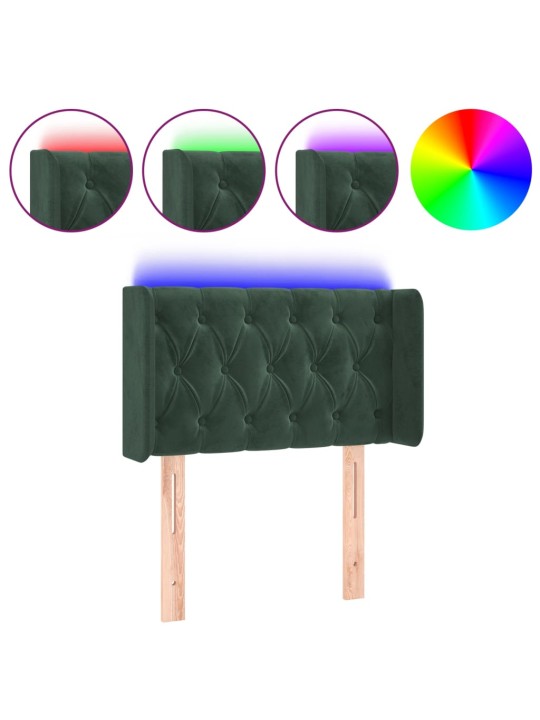 Čelo postele s led tmavě zelené 83 x 16 x 78/88 cm samet