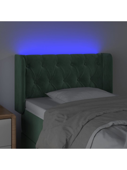 Čelo postele s led tmavě zelené 83 x 16 x 78/88 cm samet