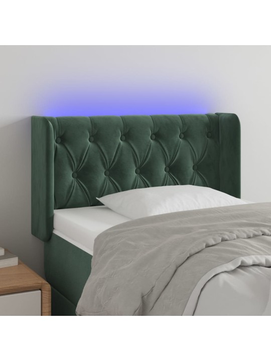 Čelo postele s led tmavě zelené 83 x 16 x 78/88 cm samet