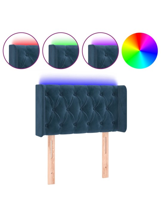 Čelo postele s LED tmavě modré 83 x 16 x 78/88 cm samet