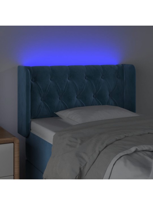 Čelo postele s LED tmavě modré 83 x 16 x 78/88 cm samet