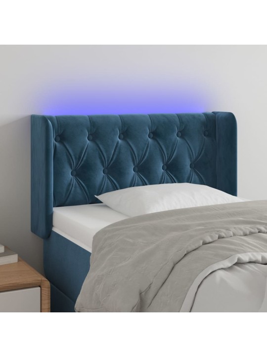 Čelo postele s LED tmavě modré 83 x 16 x 78/88 cm samet