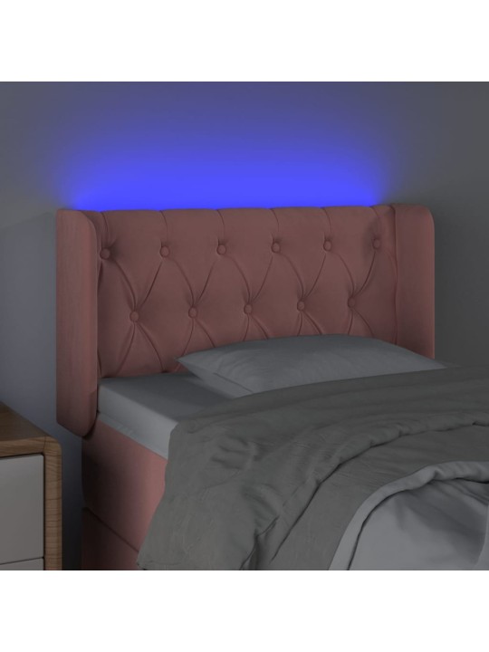 Čelo postele s led růžové 83 x 16 x 78/88 cm samet