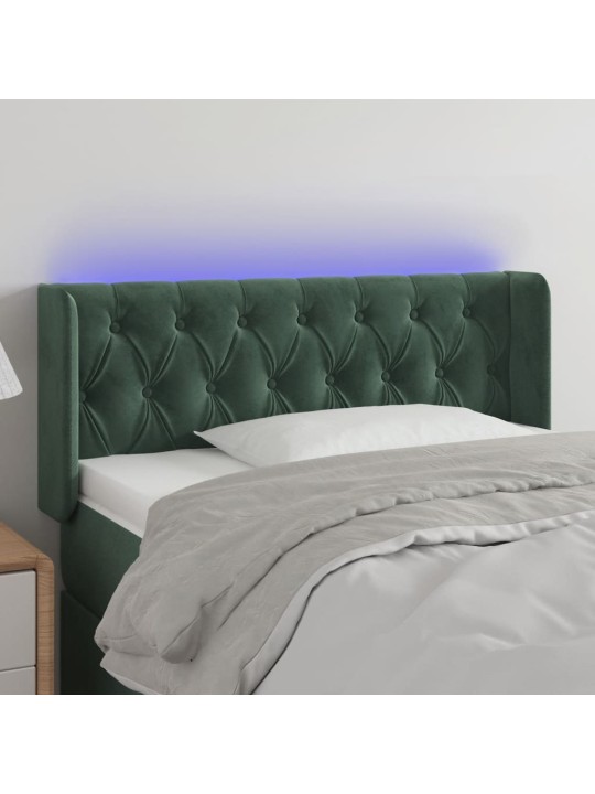 Čelo postele s led tmavě zelené 93 x 16 x 78/88 cm samet