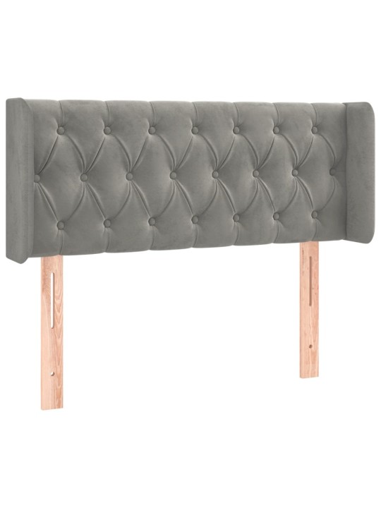 Čelo postele s led světle šedé 103 x 16 x 78/88 cm samet