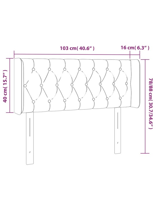 Čelo postele s LED černé 103 x 16 x 78/88 cm samet
