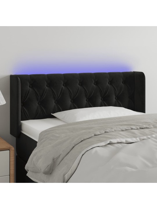 Čelo postele s LED černé 103 x 16 x 78/88 cm samet