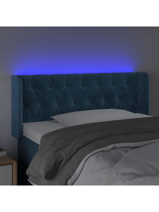 Čelo postele s led tmavě modré 103 x 16 x 78/88 cm samet