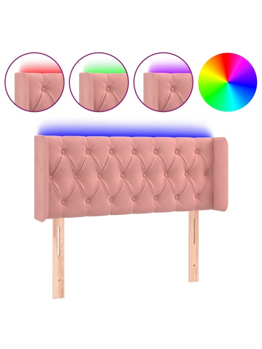 Čelo postele s led růžové 103 x 16 x 78/88 cm samet