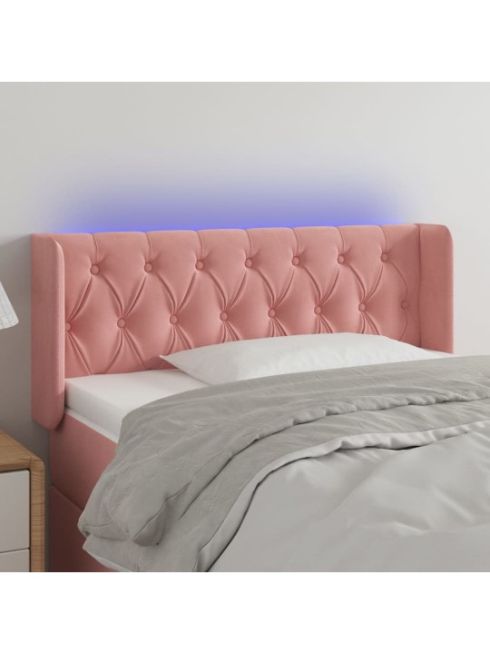 Čelo postele s led růžové 103 x 16 x 78/88 cm samet