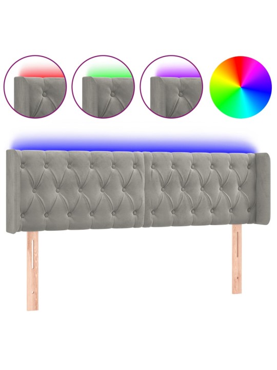 Čelo postele s led světle šedé 147 x 16 x 78/88 cm samet