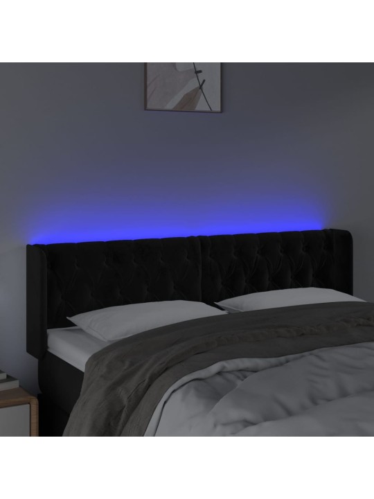Čelo postele s led černé 147 x 16 x 78/88 cm samet