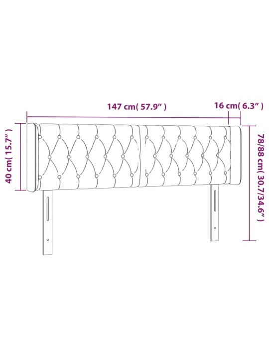 Čelo postele s led černé 147 x 16 x 78/88 cm samet