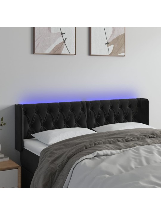 Čelo postele s led černé 147 x 16 x 78/88 cm samet