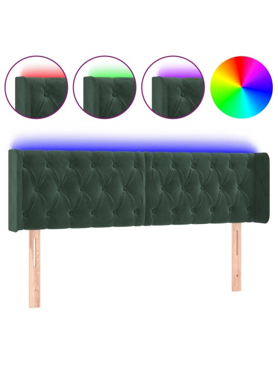 Čelo postele s led tmavě zelené 147 x 16 x 78/88 cm samet
