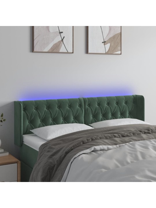 Čelo postele s led tmavě zelené 147 x 16 x 78/88 cm samet