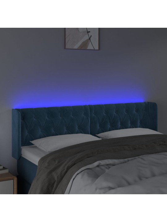 Čelo postele s led tmavě modré 147 x 16 x 78/88 cm samet