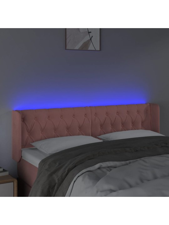 Čelo postele s led růžové 147 x 16 x 78/88 cm samet