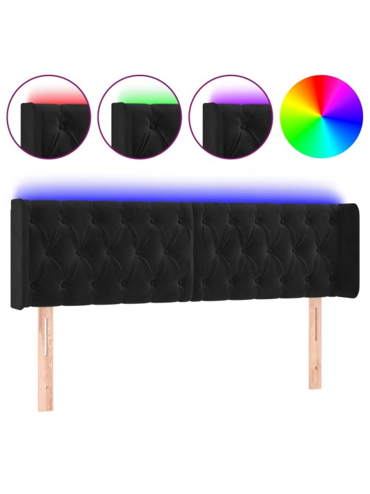 Čelo postele s led černé 163 x 16 x 78/88 cm samet