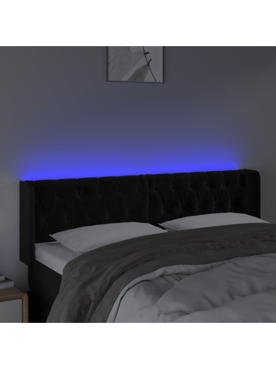 Čelo postele s led černé 163 x 16 x 78/88 cm samet
